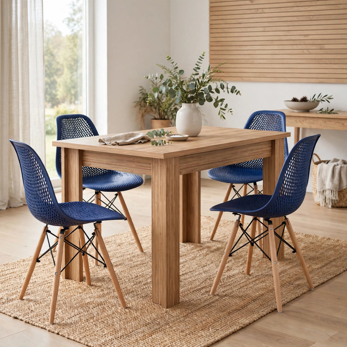 Combo Flora, Incluye una Mesa y 4 Sillas Color Azul