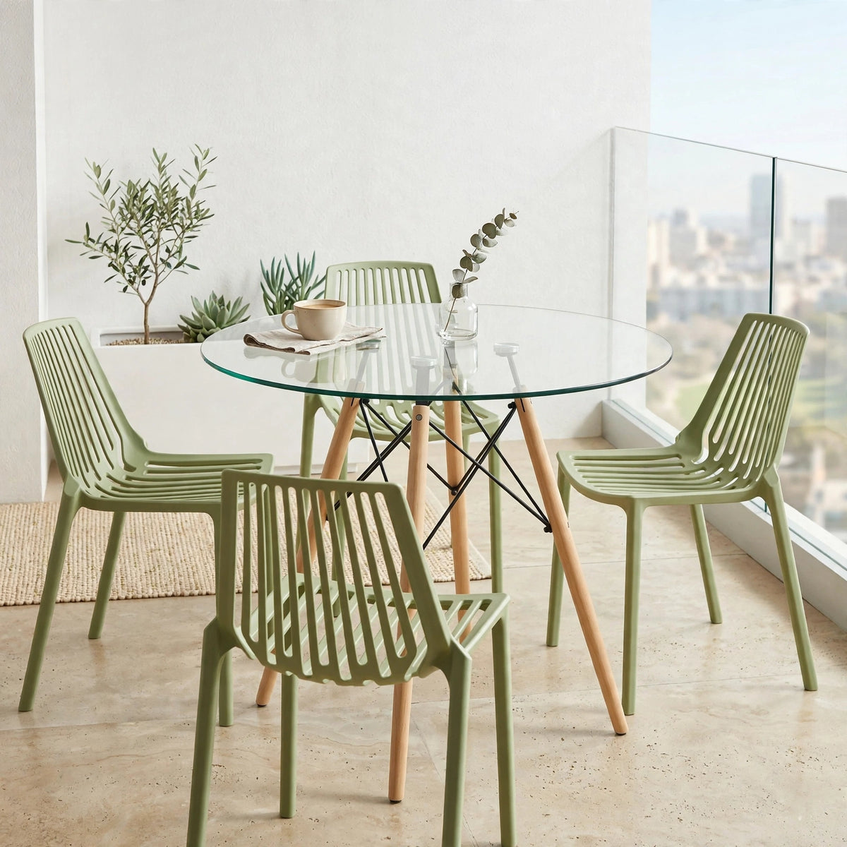 Combo Mirea, Incluye una Mesa y 4 Sillas Color Verde Olivo