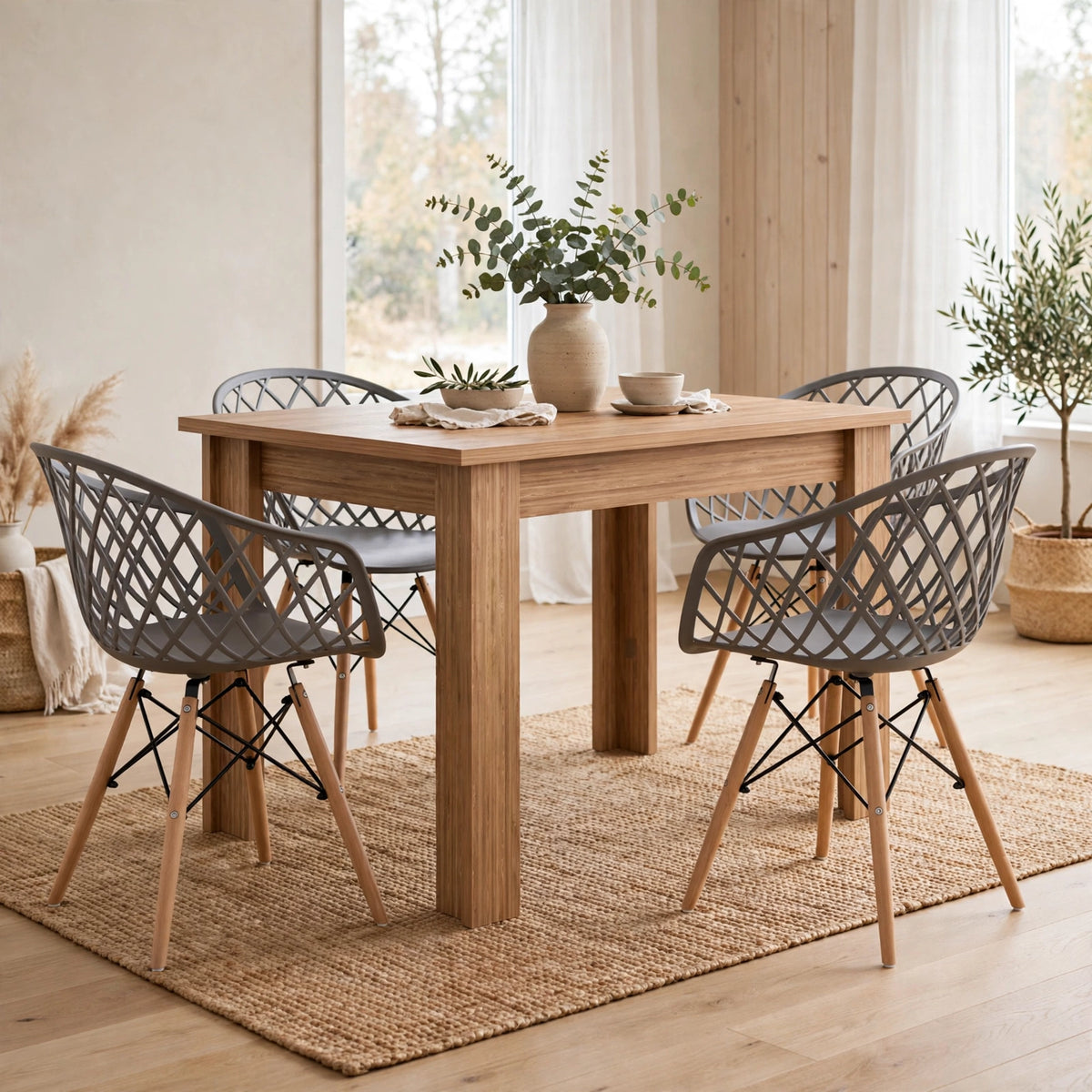 Combo Roma, Incluye una Mesa y 4 Sillas Color Gris