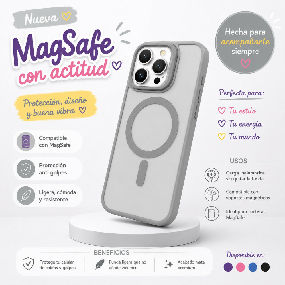 Forro Semi Transparente Para Celular Funda MagSafe Con Textura Suave Iphone 14 Pro Max Gris