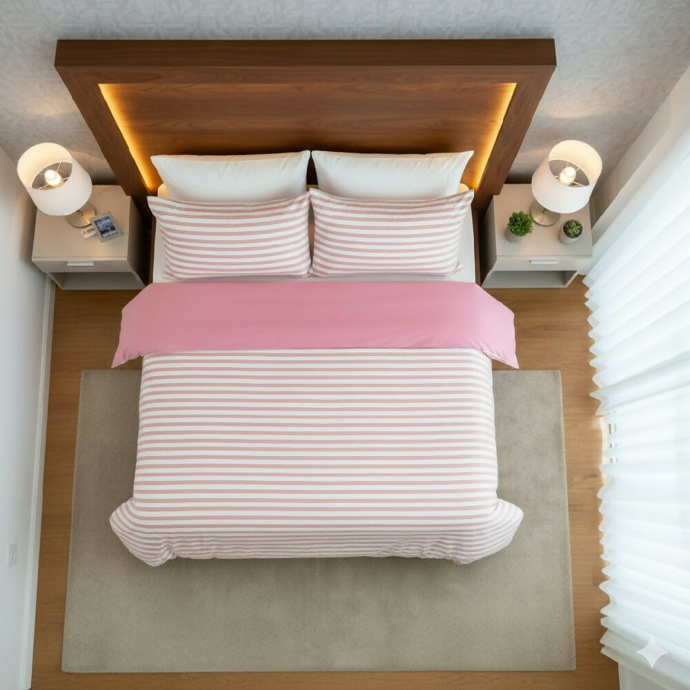 Funda Duvet Estampado Franjas Rosa Doble + Sábana Plana