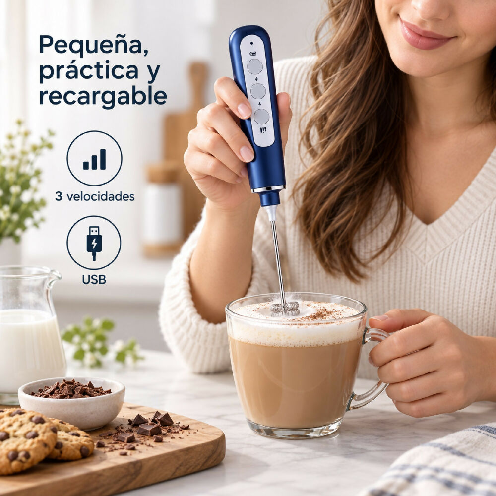 Minibatidora Portátil Recargable Sokany SK-02014 Con Accesorios Azul