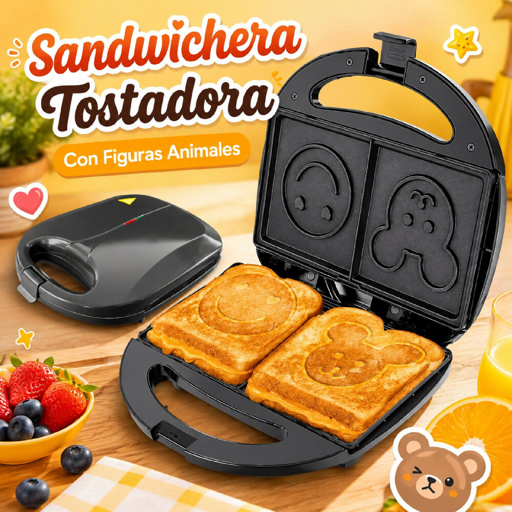 Sandwichera Eléctrica Con Figuras De Animales Tipo Tostadora Intercambiables