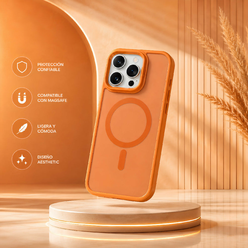 Forro Semi Transparente Para Celular Funda MagSafe Con Textura Suave Iphone 14 Pro Max Naranja