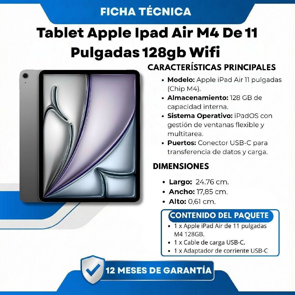 Tablet Apple Ipad Air M4 De 11 Pulgadas 128gb Wifi Con Potencia Extrema Diseño Ultrafino Gris Negro
