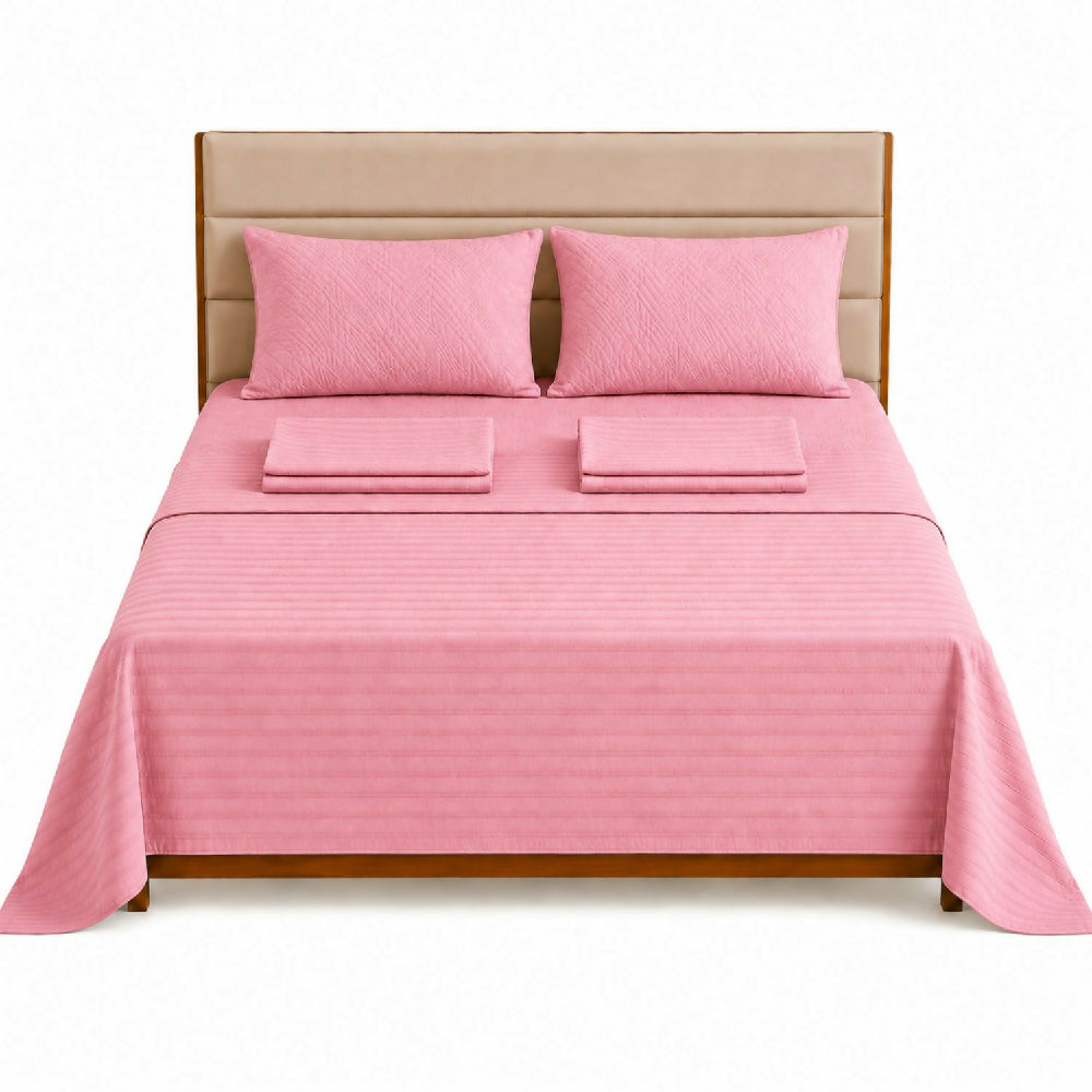 Combo protector colchon + Juego de sábanas semidoble rosado