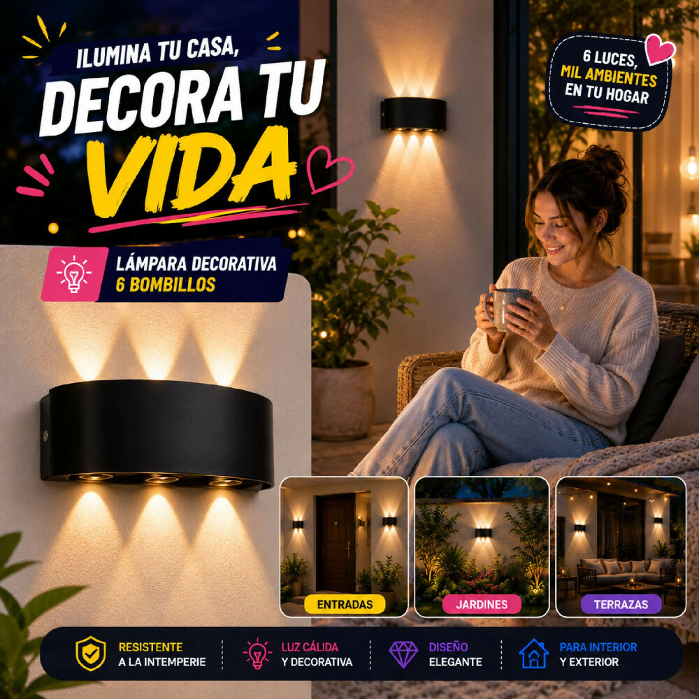 Lámpara Decorativa Exterior 8 Luces Focos De Alta Luminosidad Para Pared Y Patio