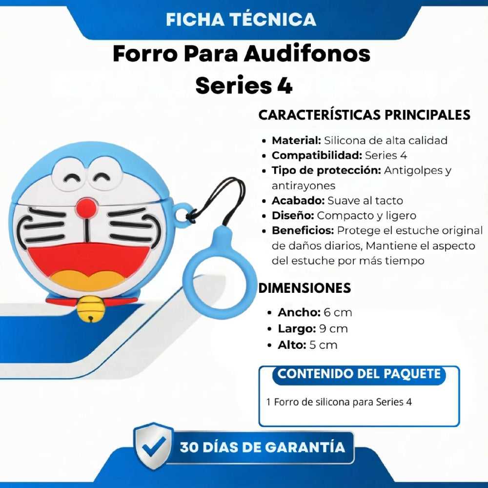 Forro Para Audifonos Series 4 Antigolpes con Diseño Doraemon