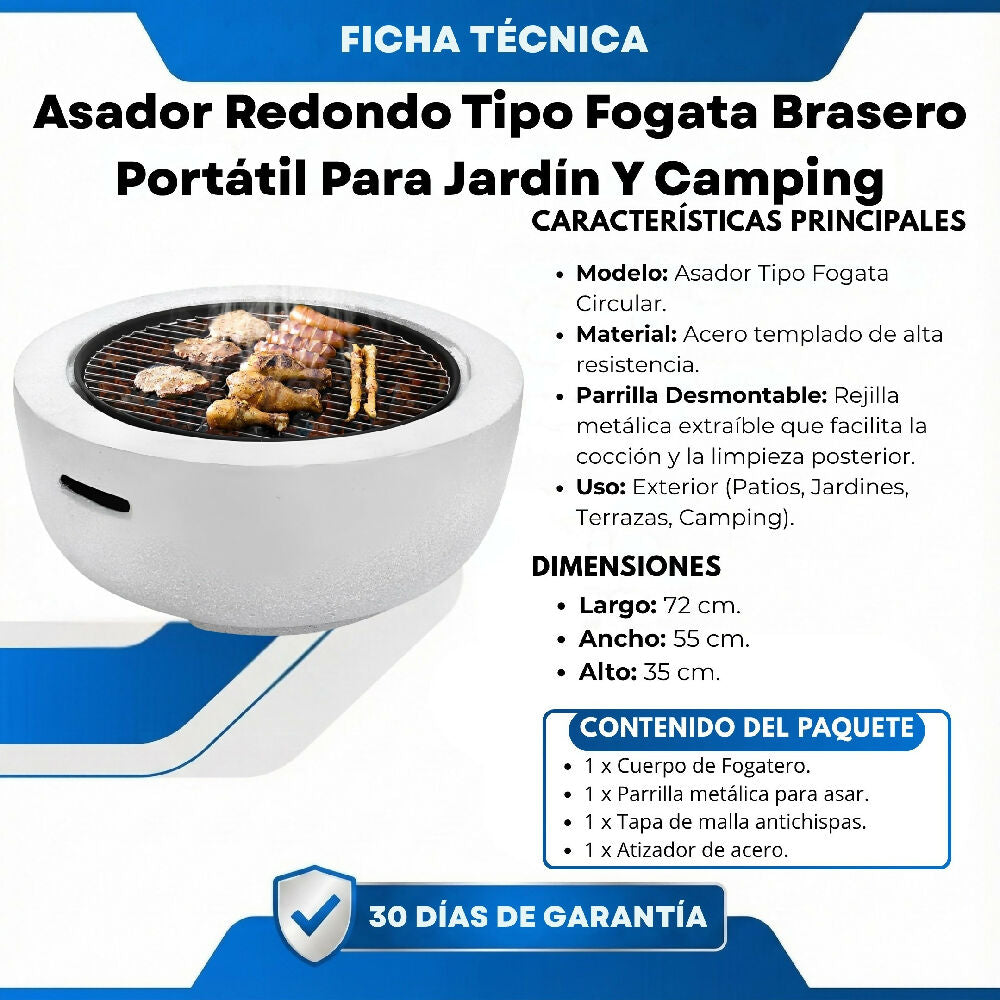Asador Redondo Tipo Fogata Brasero Portátil Para Jardín Y Camping
