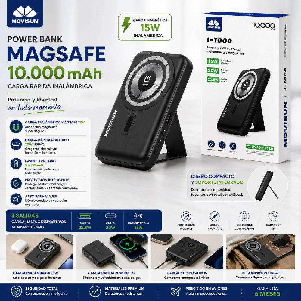 Power Bank Movisun 10000 Mah MagSafe Inalámbrica