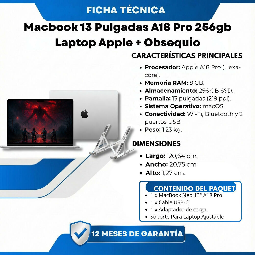 Macbook 13 Pulgadas A18 Pro 256gb Laptop Apple Con Potencia Extrema Plateado + Obsequio