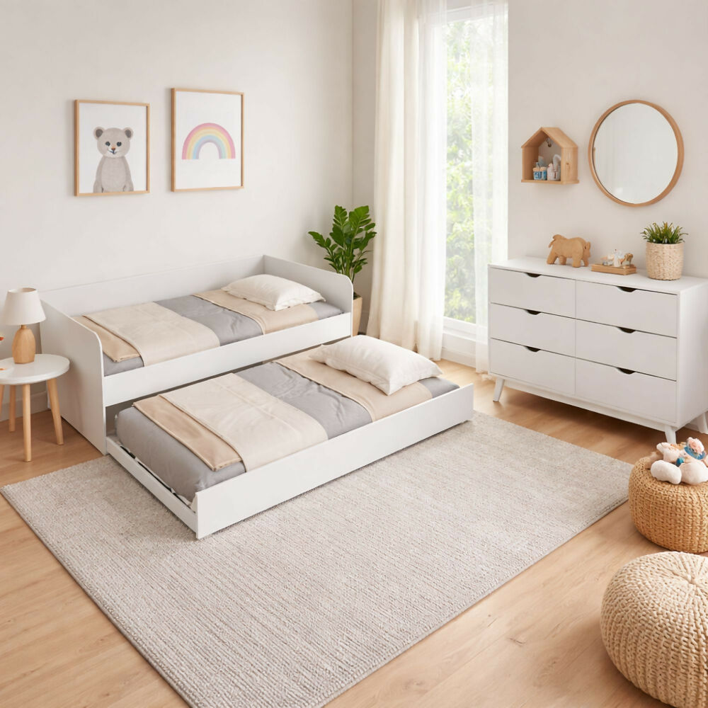 Combo Sofá Cama Atlanta Blanco + Cómoda Dakar Blanca