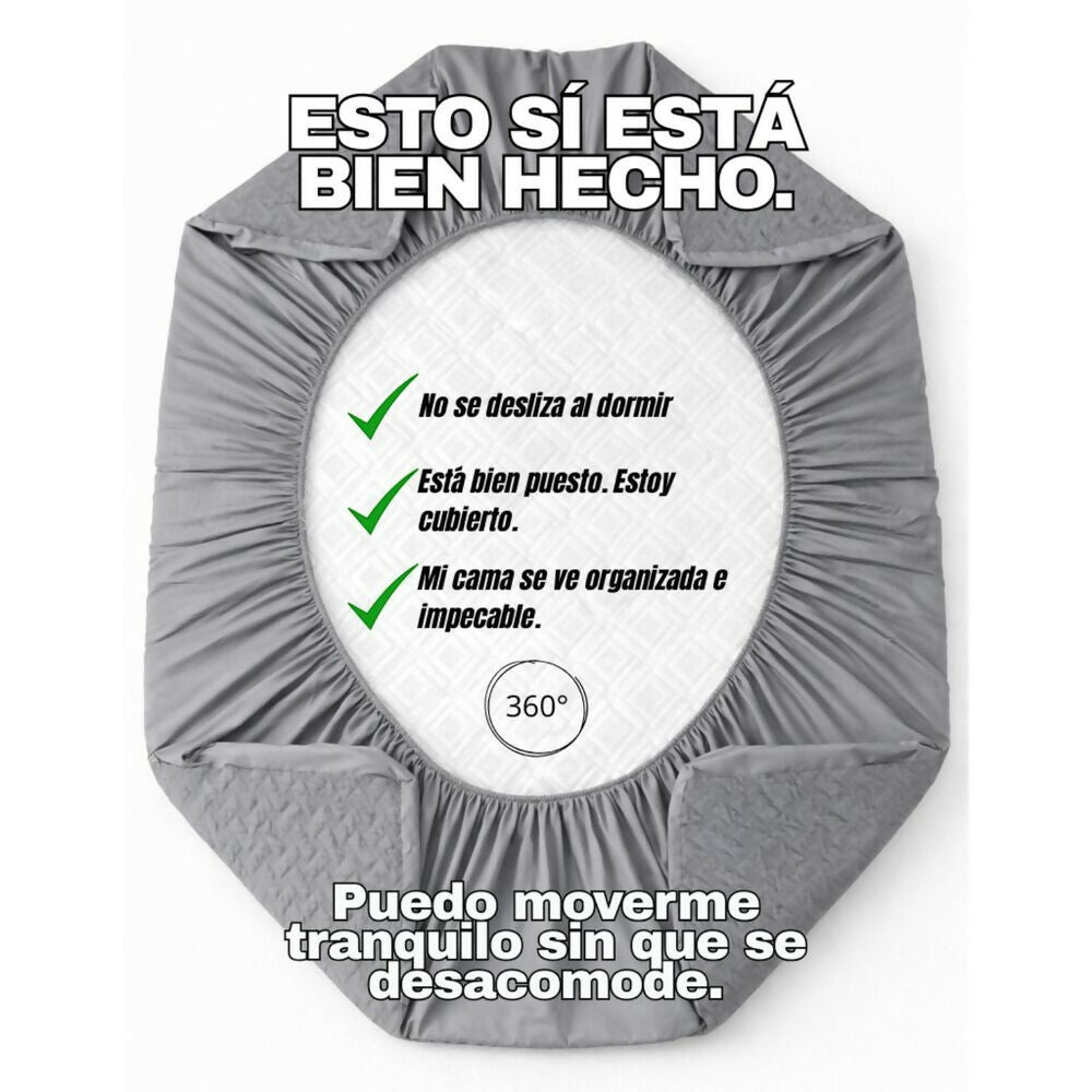Combo protector colchon doble acolchado gris 140x190cm