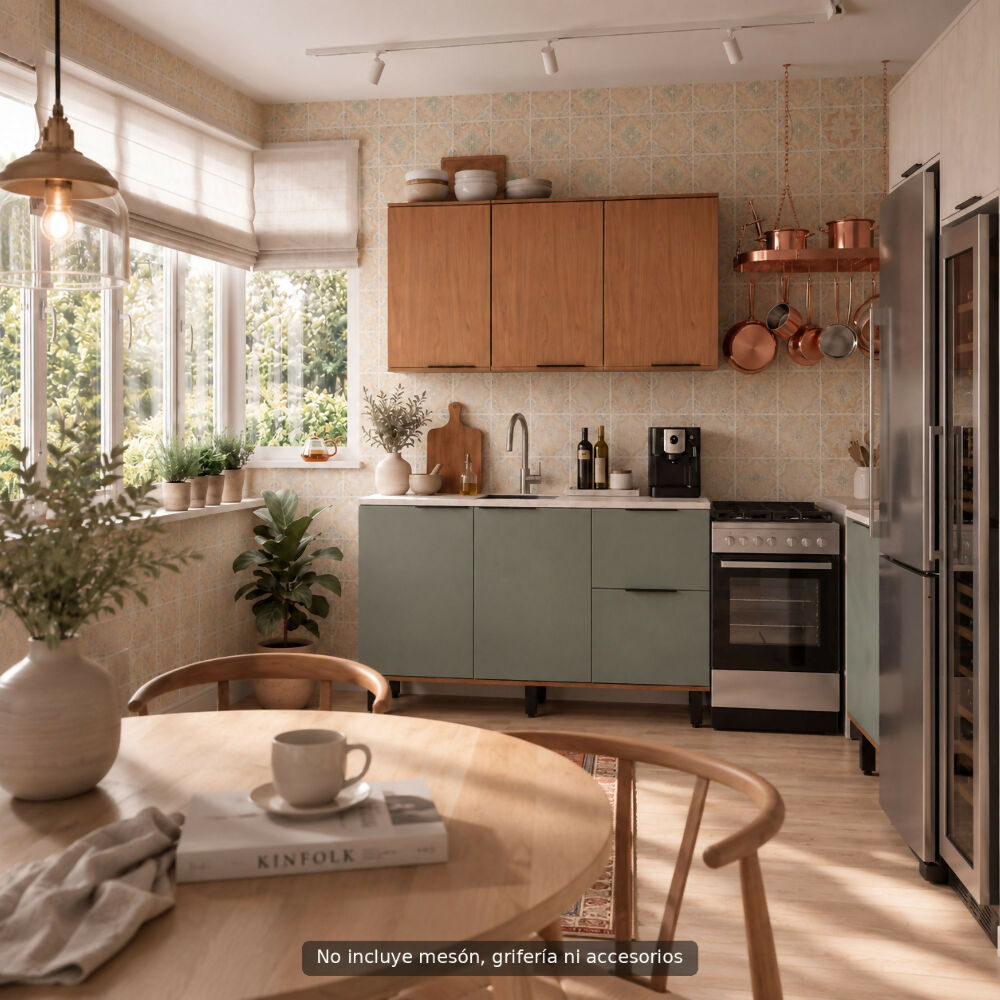 Cocina 120 cm Sicilia 4 Puertas 2 Cajones - Natural/Oliva