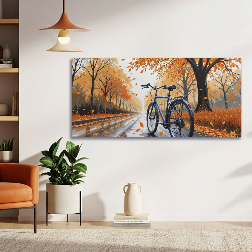 Lienzo Vintage Otoño en Bicicleta 118x55cm