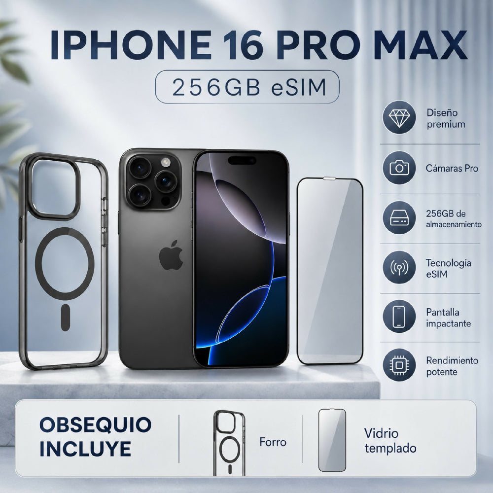 Celular Apple IPhone 16 Pro Max 256gb ESim + Obsequio Vidrio Templado Y Forro Negro