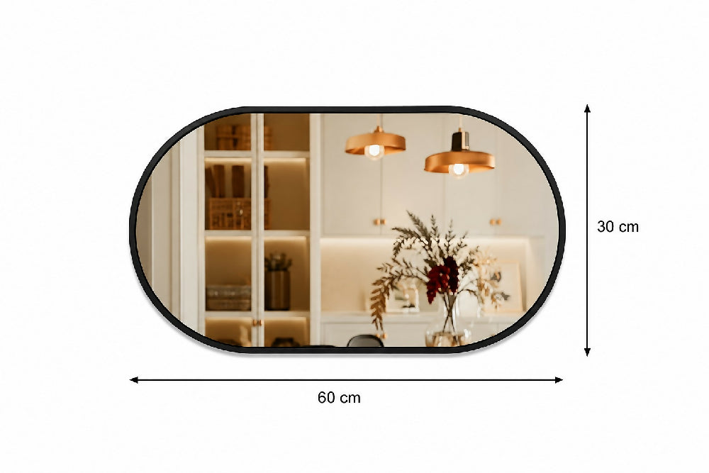 Espejo De Pared Ovalado Marco Negro 60x30 cm Para Baño O Sala