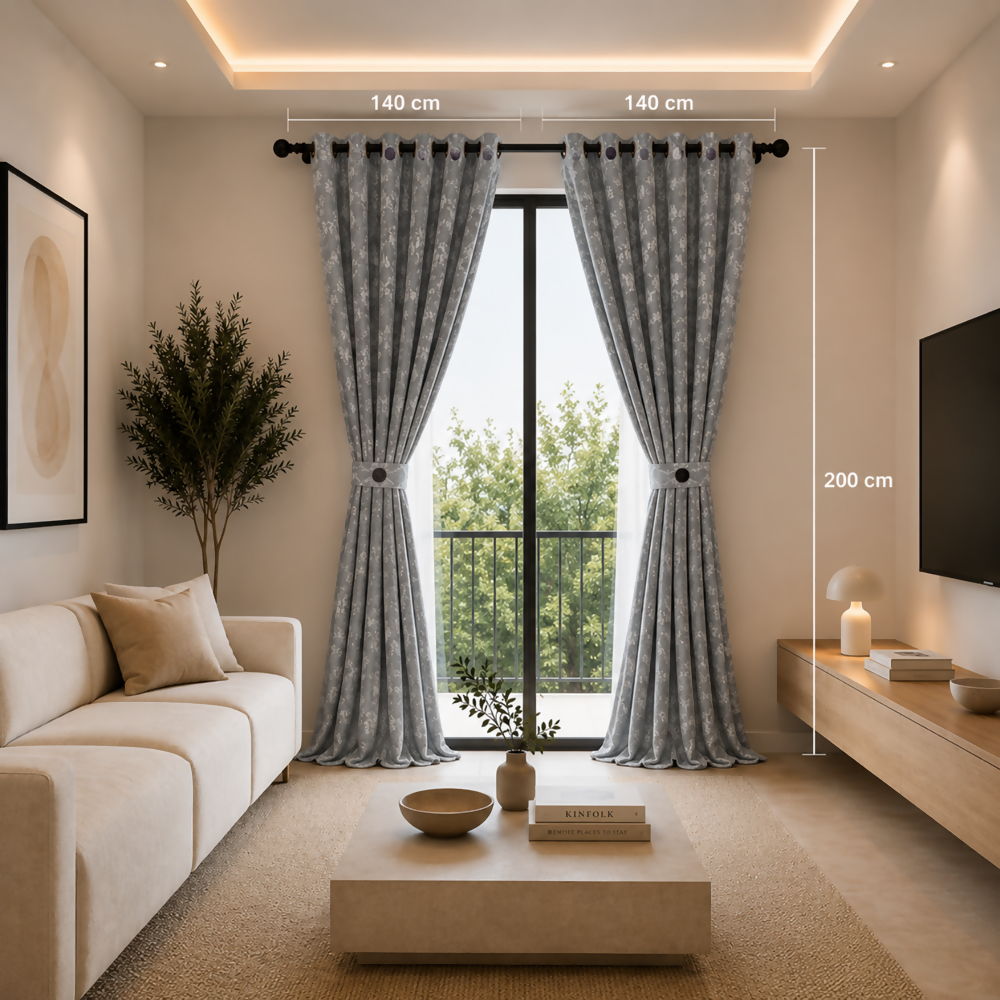 Cortina x2 gris jacquard