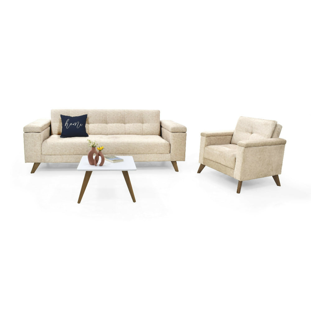 Set de sala con Sofa Cama Moretto Poltrona Carter Tela Beige mas mesa de Centro Nova