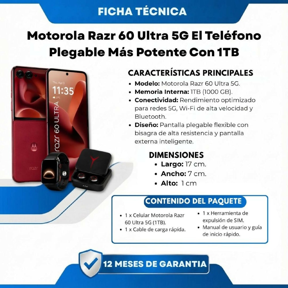 Teléfono Motorola Razr 60 Ultra 1TB Rojo + Kit Regalo Reloj Inteligente Y Audífonos