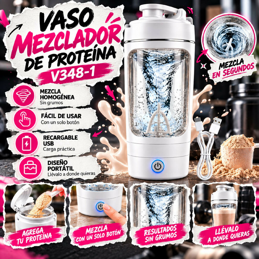Vaso Mezclador De Proteína V348-1 Accesorio Portátil De Alta Resistencia Blanco