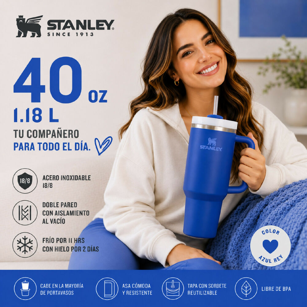 Termo Stanley 40oz Con Pitillo Vaso Térmico Para Gimnasio Y Viajes Azul