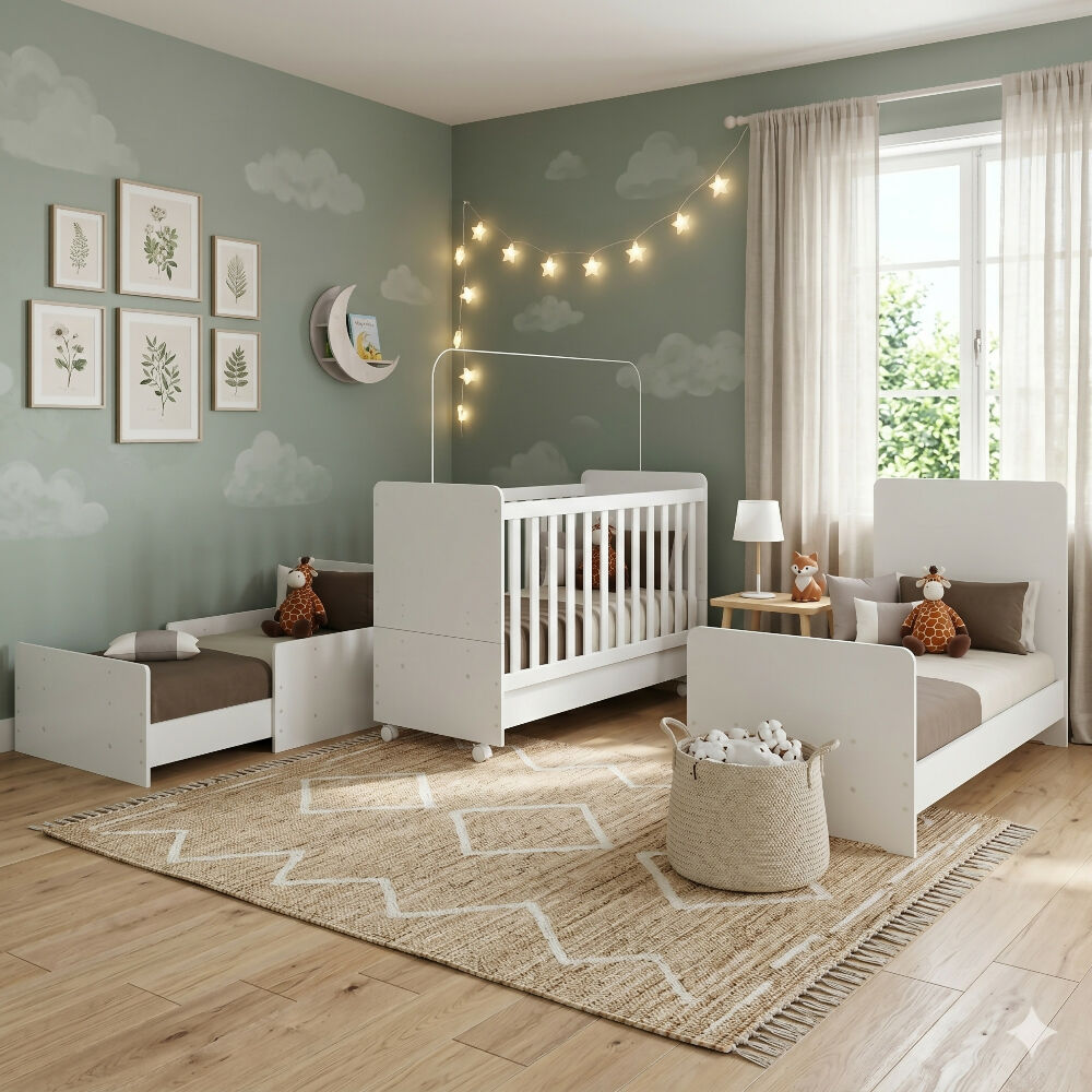 Cuna Bunny 3 en 1 con Ruedas y Colchón Blanco