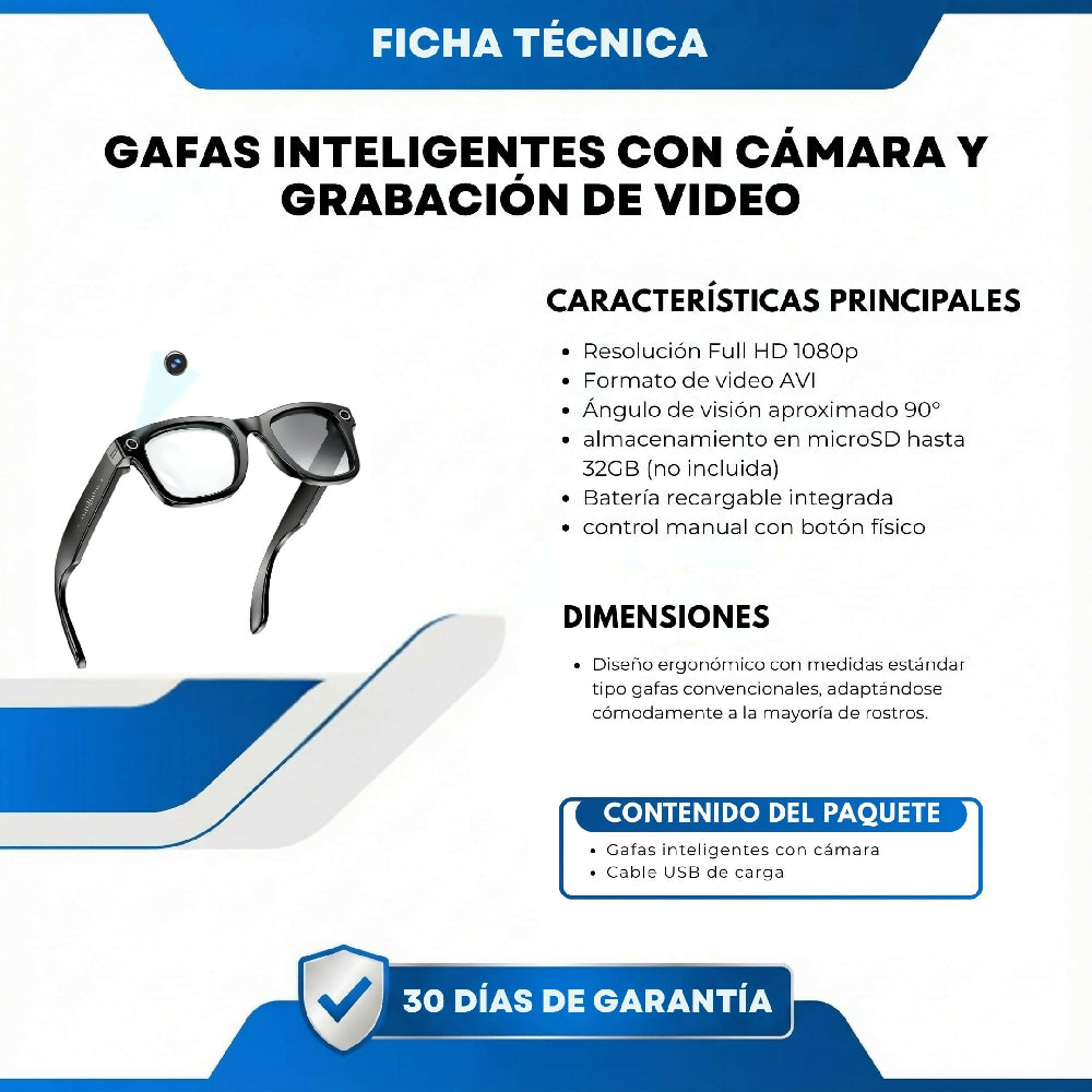 Gafas Inteligentes Con Cámara Y Grabación De Video Lentes Bluetooth Con Audio Y Captura En HD