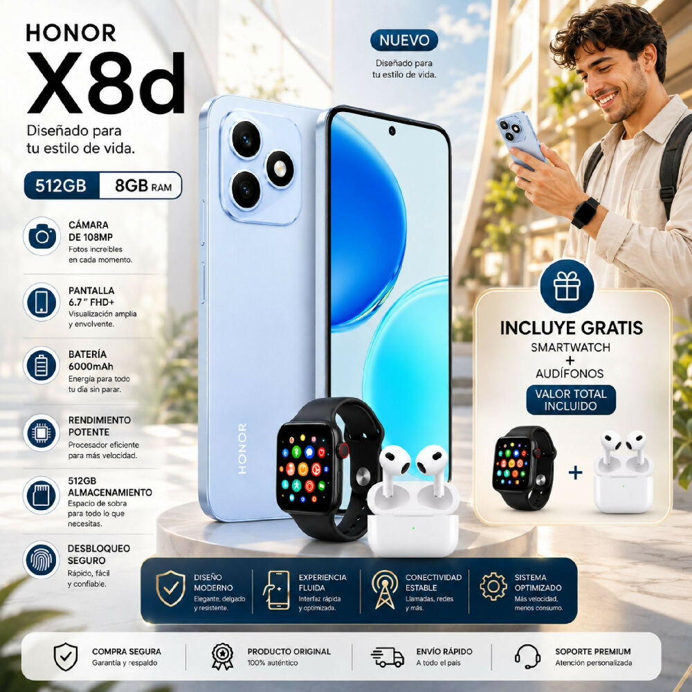 Celular Honor X8D 512GB Azul + Obsequios Smartwatch Y Audífonos