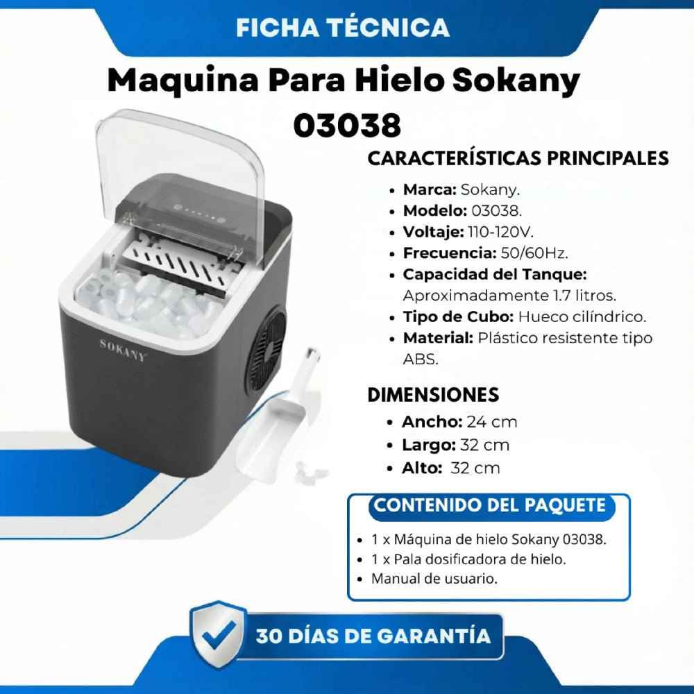 Máquina Para Hacer Hielo Sokany SK-03038 Portátil Producción Rápida