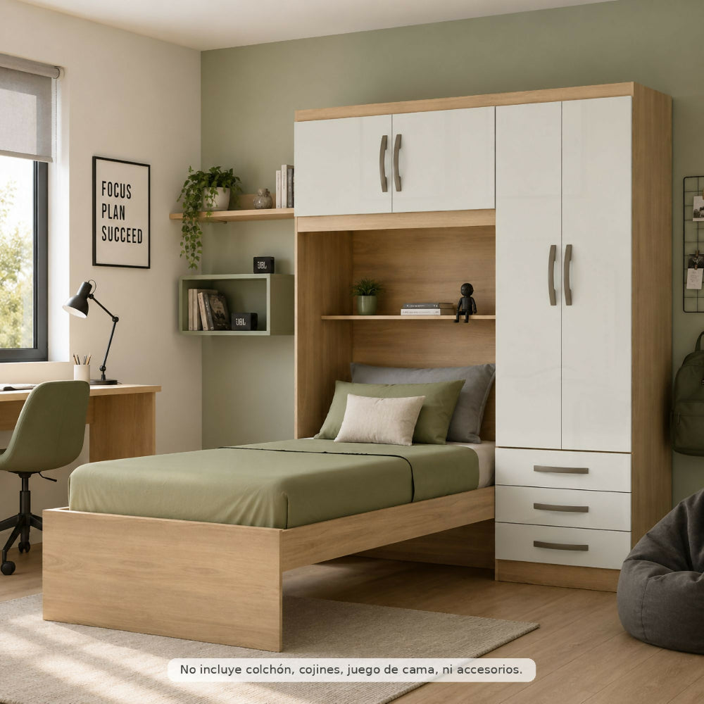 Closet con cama - Almendra/Blanco Apagado