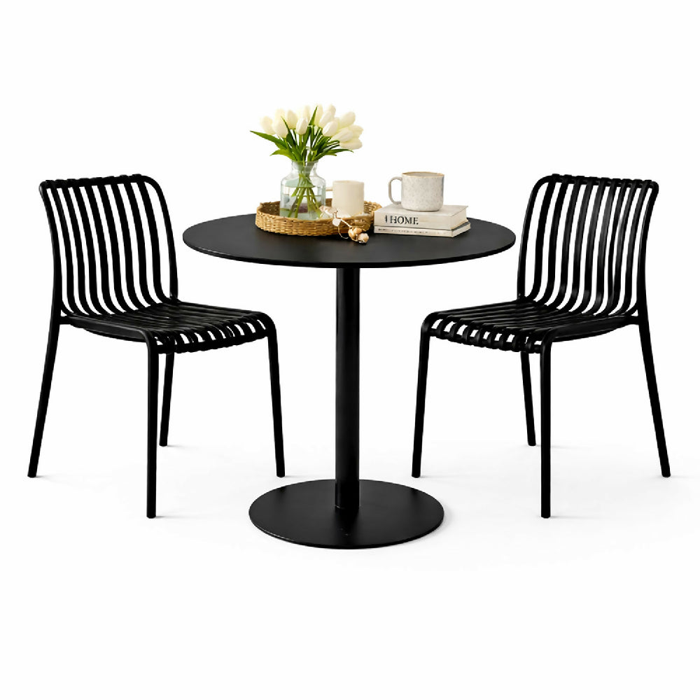 Comedor Redondo Metálico Maiu Negro + 2 Sillas Interior y Exterior