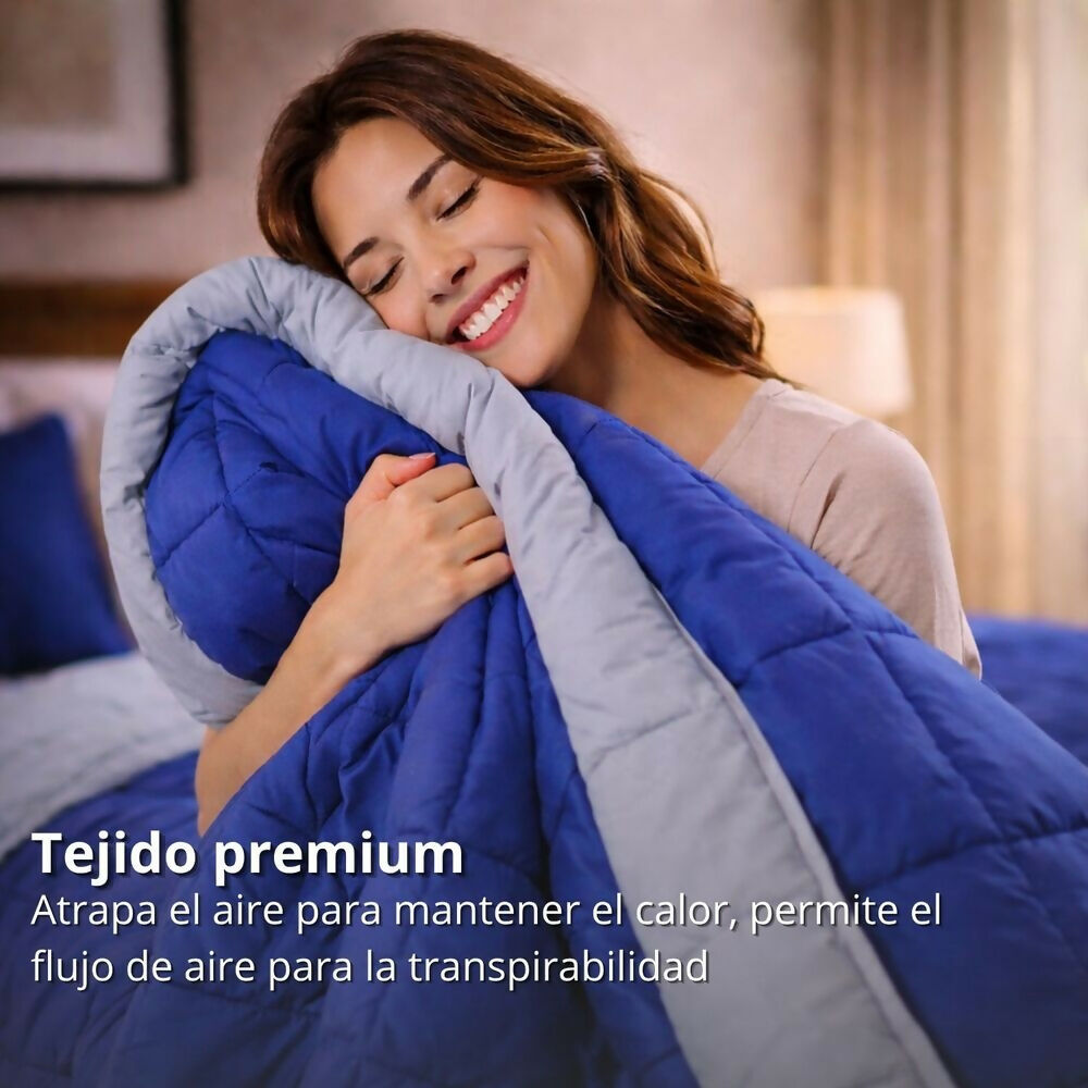 Edredon cubrelecho queen doble faz azul gris