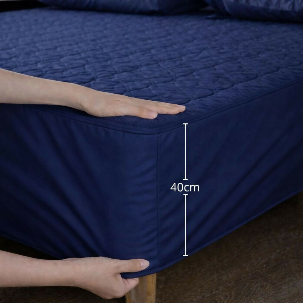 Combo protector colchon queen acolchado azul 160x190cm