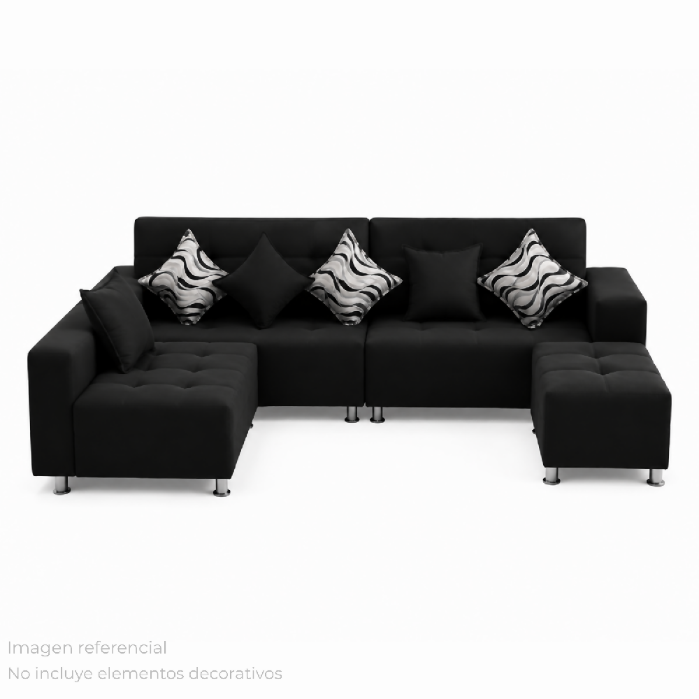 Sofá en L Leo Sala Modular Tela Antifluidos Negro 235x75x83