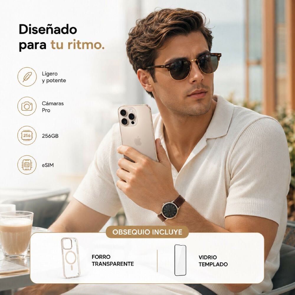 Celular Apple IPhone 16 Pro Max 256gb ESim + Obsequio Vidrio Templado Y Forro Dorado
