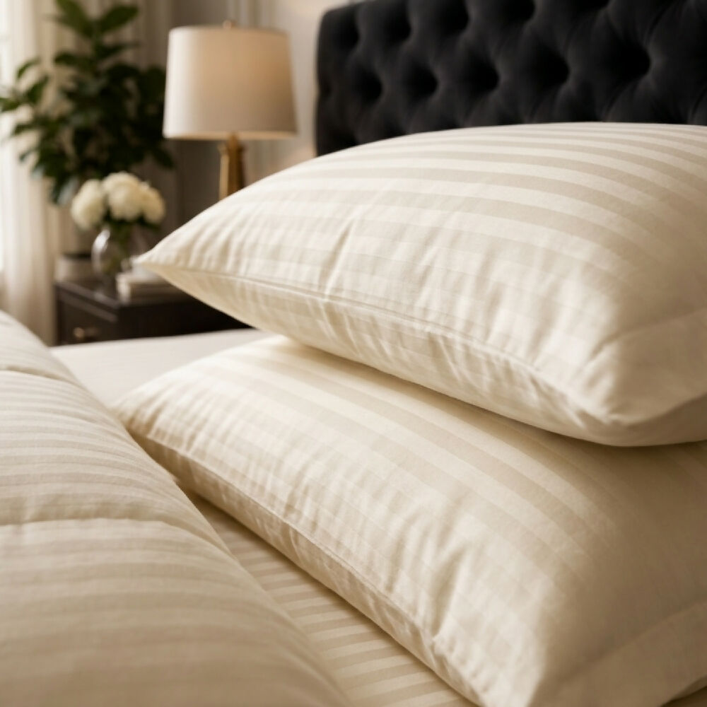 Plumón Tipo Hotel Raya Satinada Beige 300 g con Fundas de Almohada Cama Sencilla Mindy