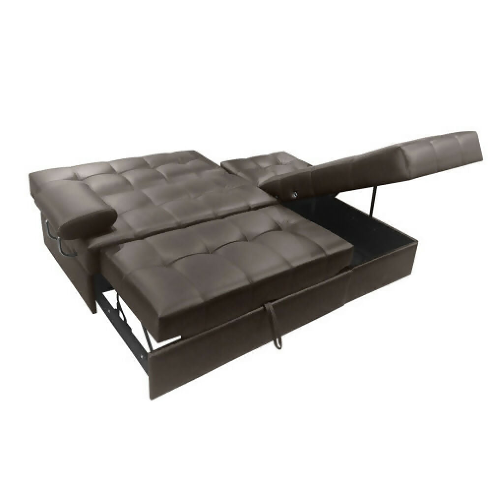 Sofá Cama Angela En L Con Brazos Cuero Sintético Café
