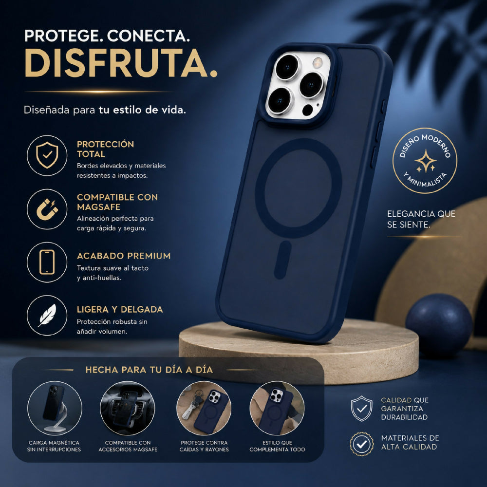 Forro Semi Transparente Para Celular Funda MagSafe Con Textura Suave Iphone 14 Pro Max Azul
