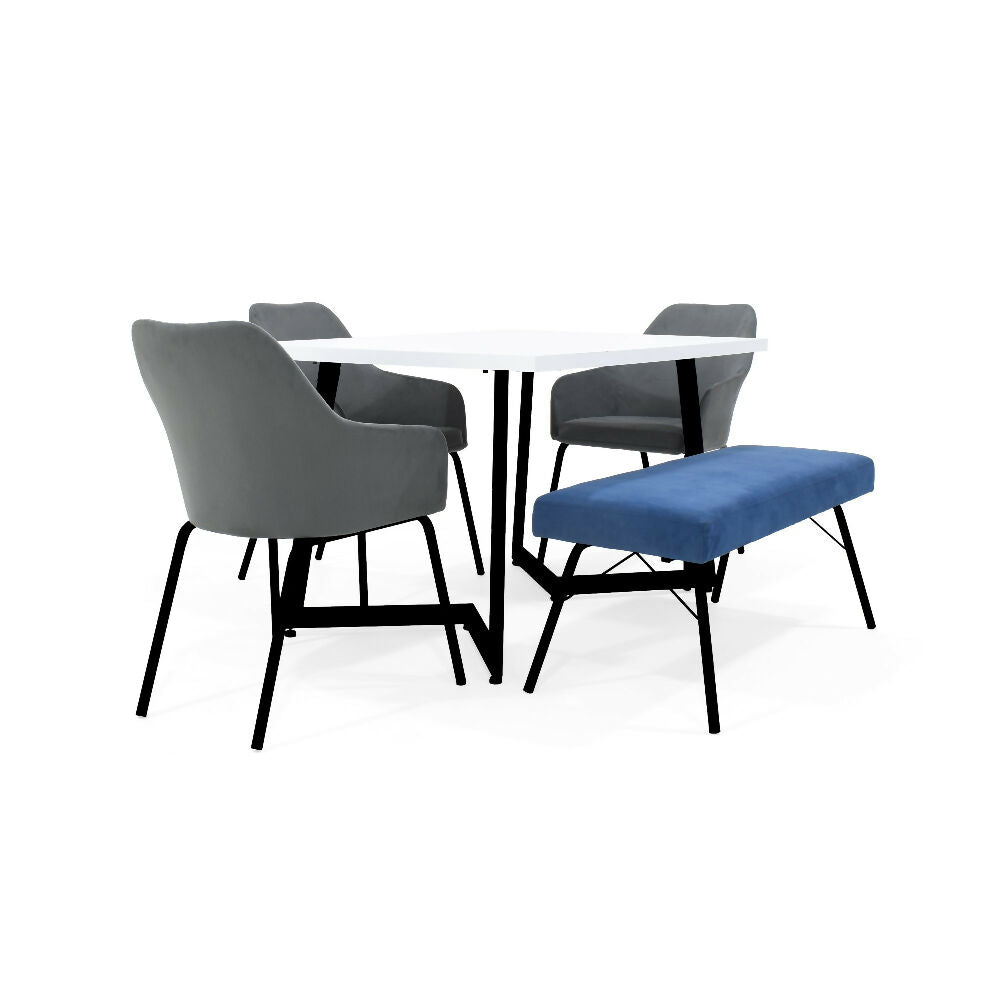Comedor Rio 4 Puestos Sillas Mendoza y Butaco Tela Gris Azul