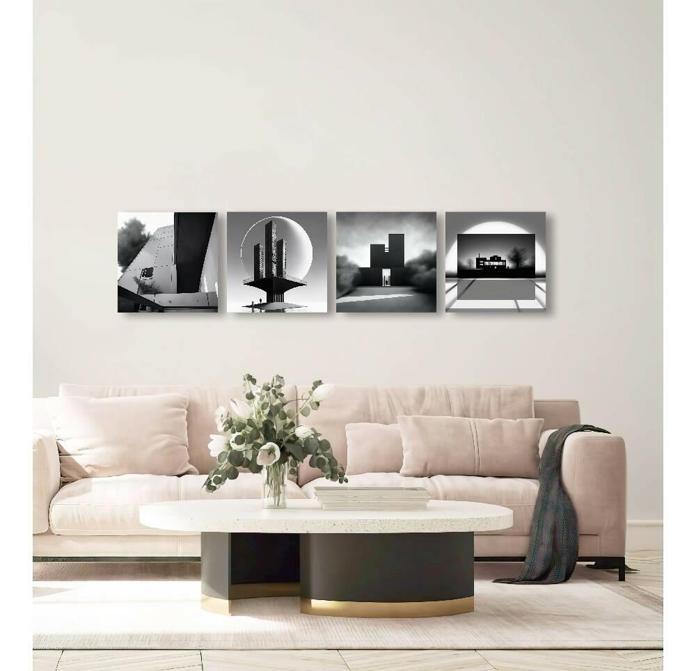 Lienzo Set X 4 Cuadros Arte Arquitectónico Gris 43X43CM c/u
