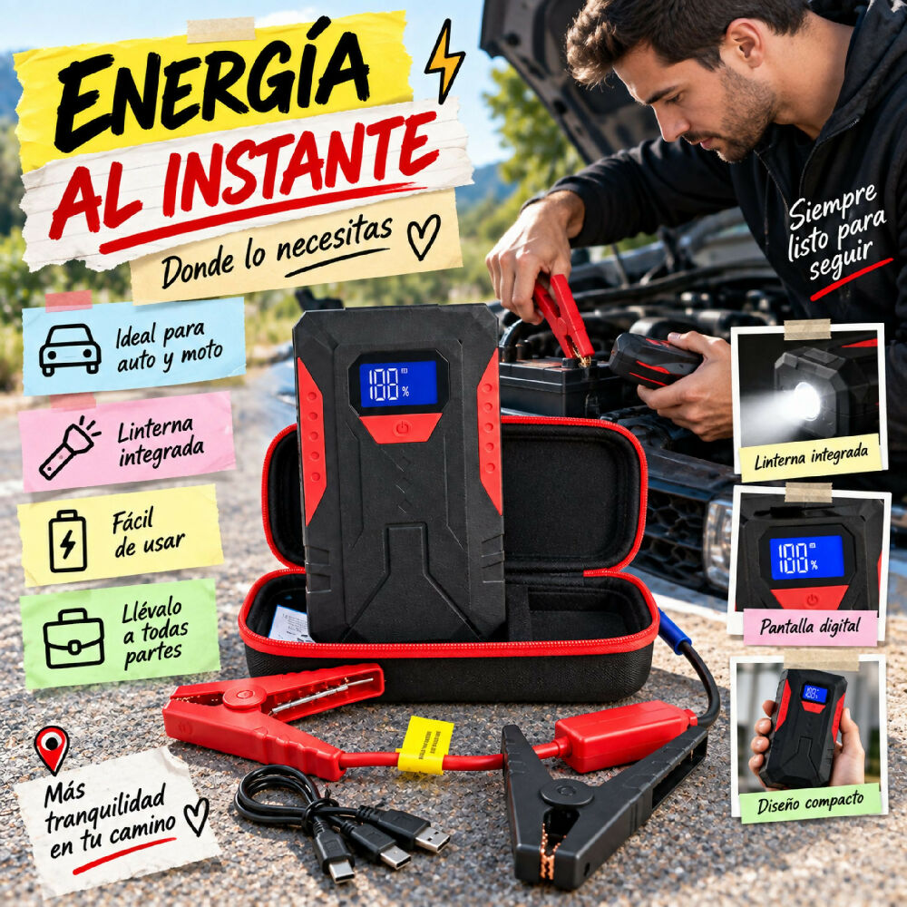 Iniciador Batería 12V Con Linterna M43 Solución Segura Y Versátil Para Asistencia Vial