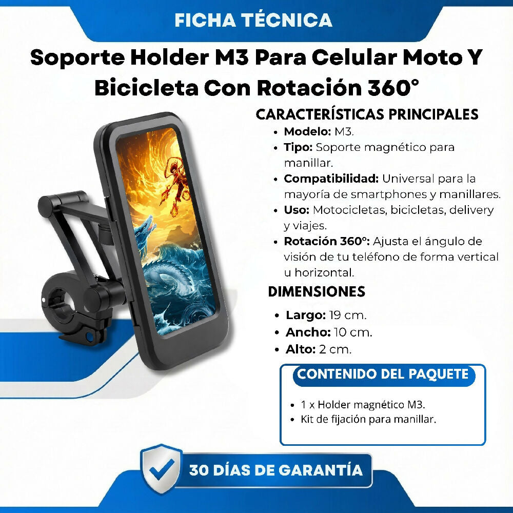 Soporte Holder M3 Para Celular Moto Y Bicicleta Con Rotación 360°