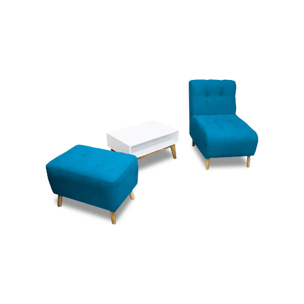 Combo Poltrona Milán Turquesa + Puff + Mesa de Centro