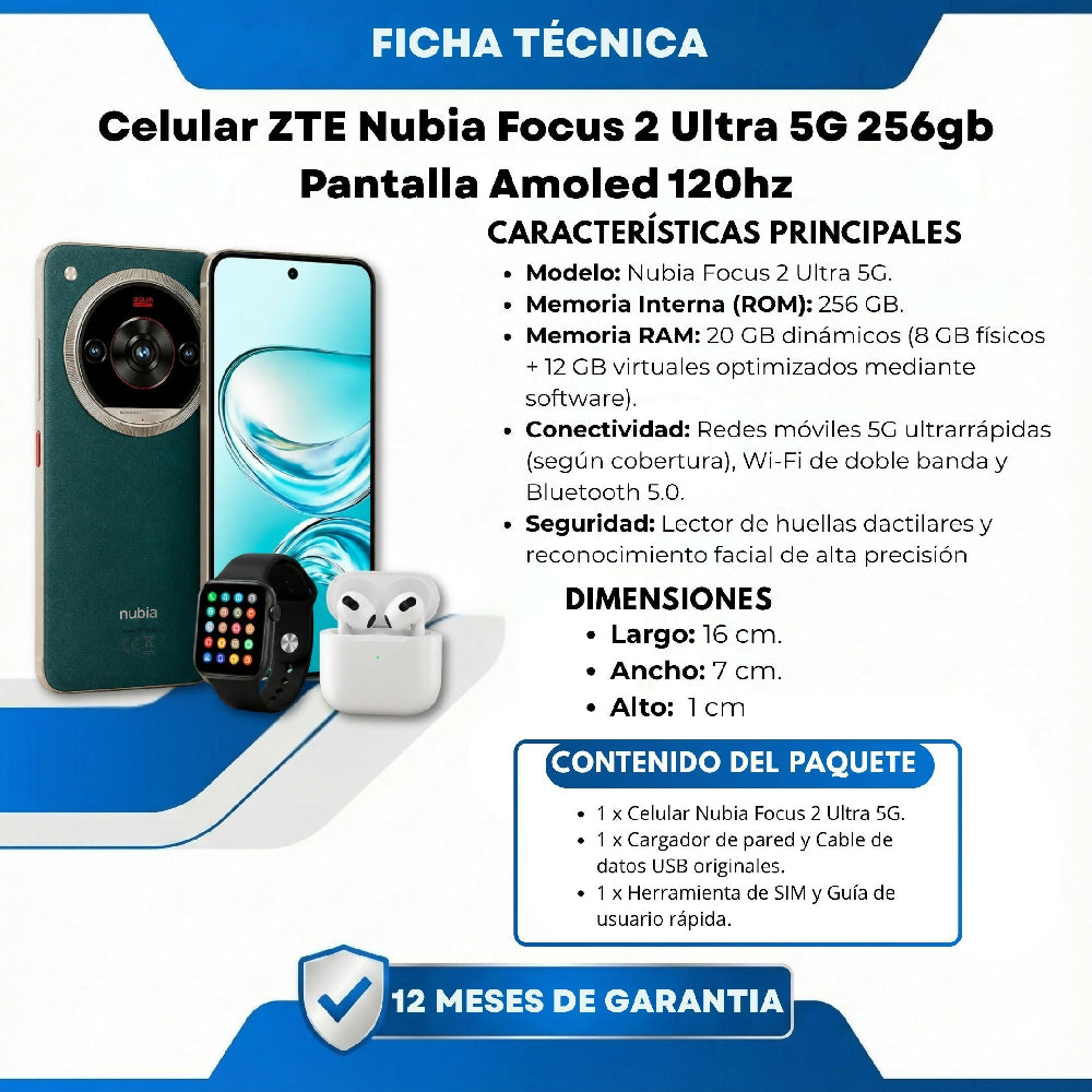 Teléfono Nubia Focus 2 Ultra 5G 256gb Verde + Kit Regalo Reloj Y Audífonos