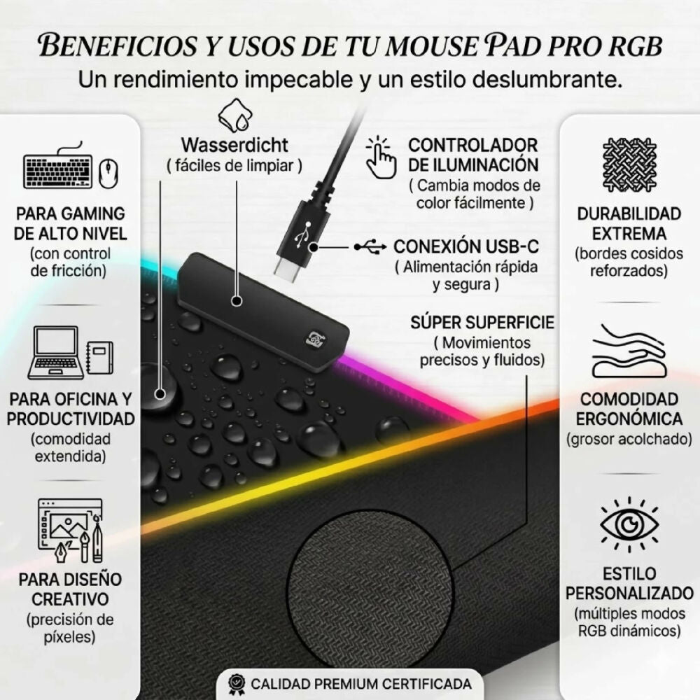 Pad Mouse Gamer Rgb Luz Led 80cm X 30cm RGB-03