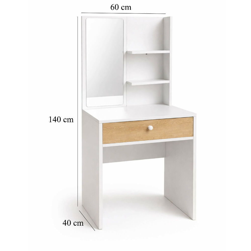 Tocador Touluse con Espejo Repisas 140x70x40cm Blanco-Madera