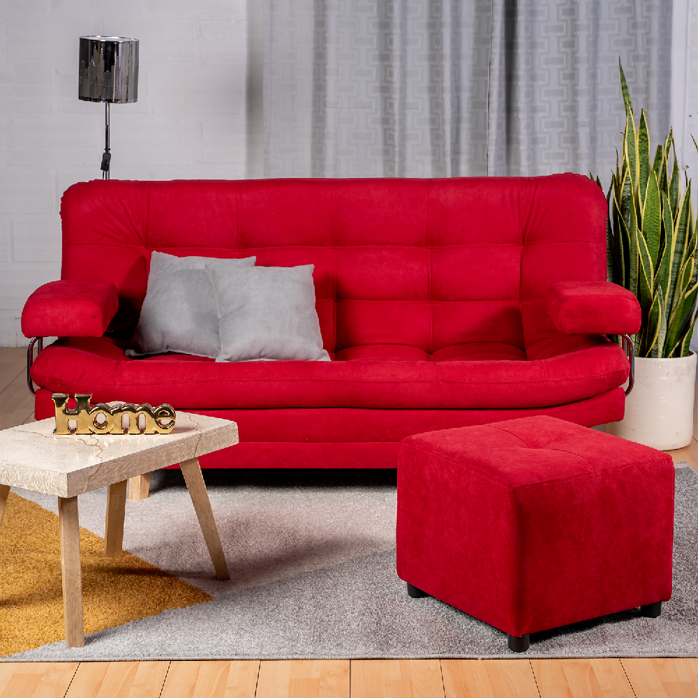 Sofá Cama Valencia Rojo + Puff