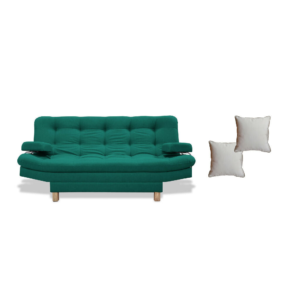 Sofacama Brunner 3 Posiciones Con Brazos extraíbles Verde + Cojines Decorativos