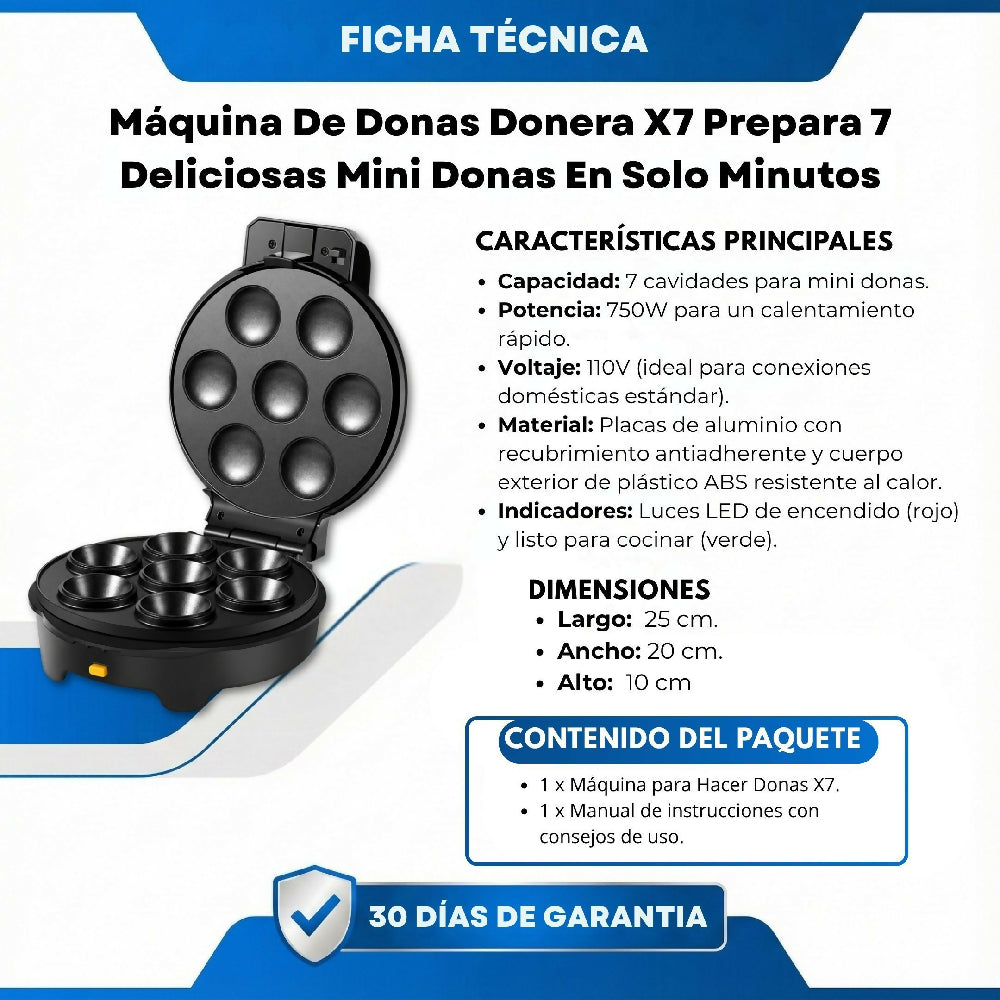 Máquina De Donas Donera X7 Prepara 7 Deliciosas Mini Donas En Solo Minutos